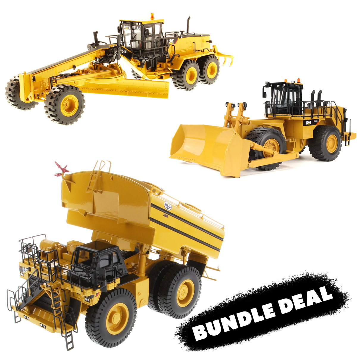 Cat 24M + 785D Water Truck + 854K 1:50 Scale Die Cast Model 3-Pack