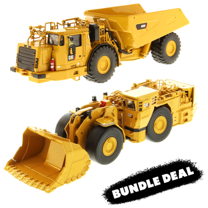 Cat R2900 XE LHD loader and AD60 underground articulated truck 1:50 scale die cast model 2-pack