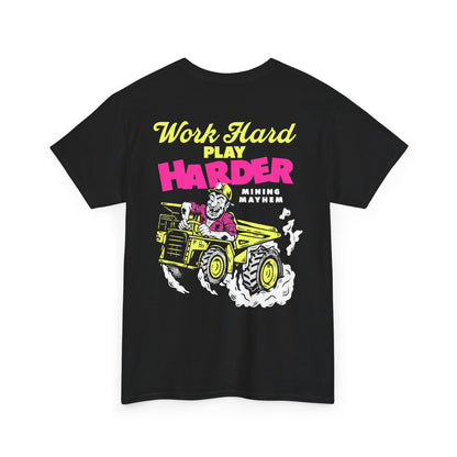 Work Hard Play Harder t-shirt in black, back print