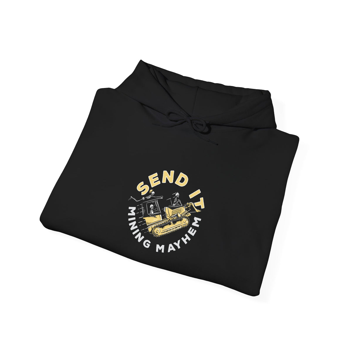 Send It black hoodie folded, print detail