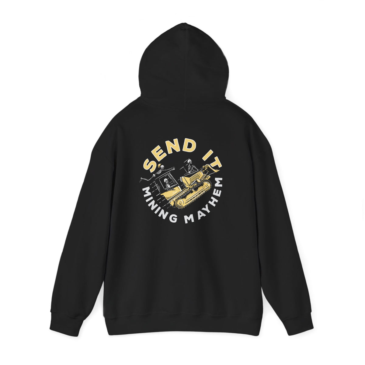 Send It hoodie in black, back print, hanging