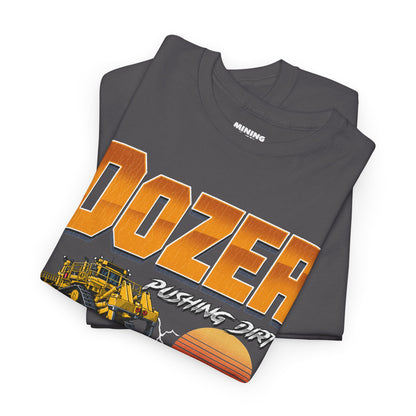DOZER The Beast t-shirt folded, Pushing Dirt print detail