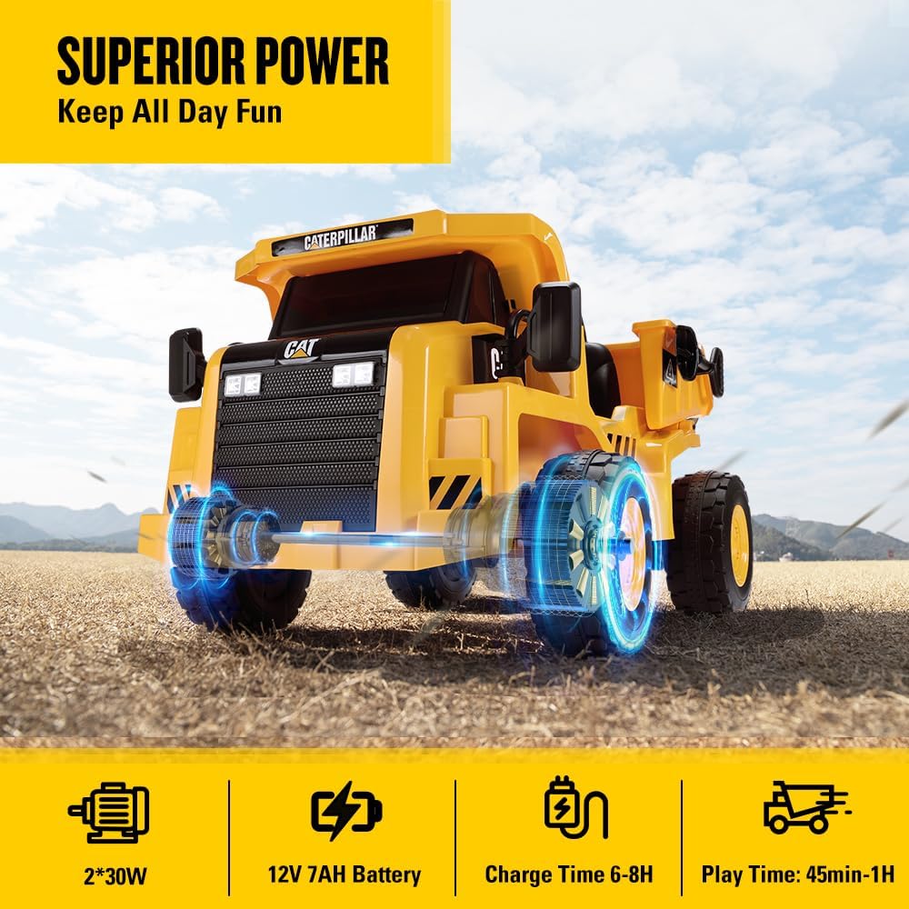 CAT Dump Truck Electric Ride On 12V Battery with Remote Control