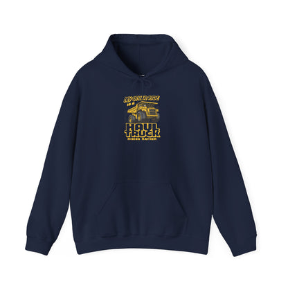 My Other Ride is a Haul Truck hoodie in navy, front chest print