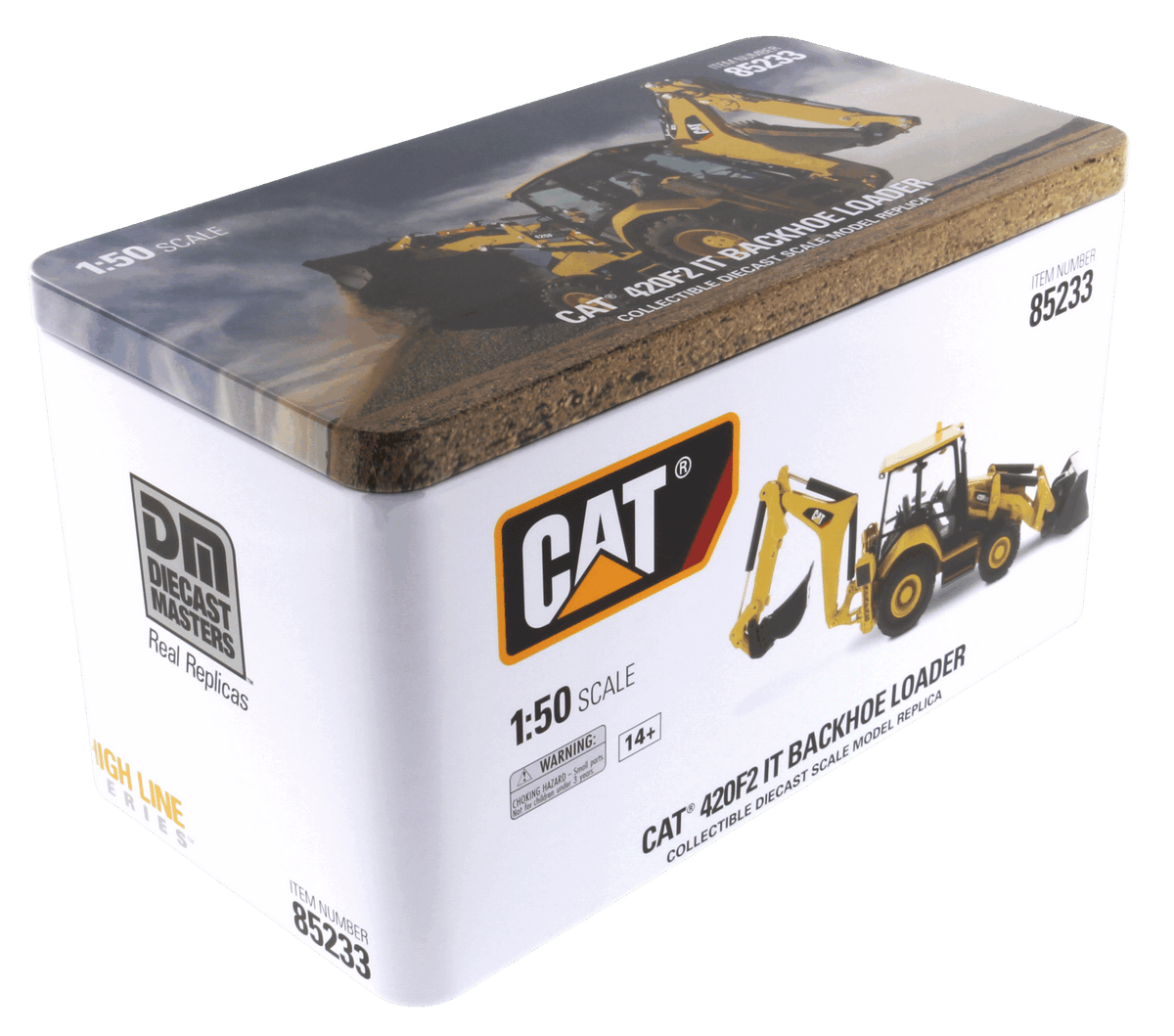 CAT 420F2 IT Backhoe Loader High Line Series 1:50 Scale retail packaging