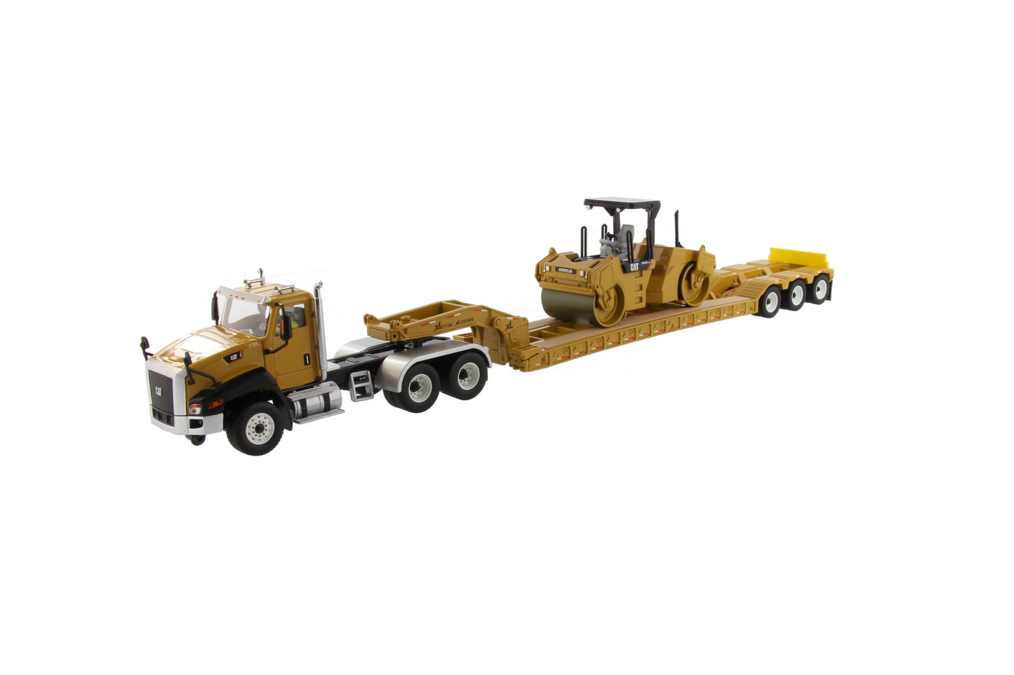 CT660 Day Cab & XL 120 Low Profile Trailer with CAT CB-534D XW Vibratory Asphalt Compactor 1:50 Scale Die Cast Model