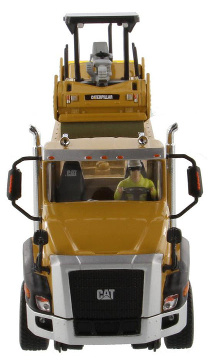 CT660 Day Cab & XL 120 Low Profile Trailer with CAT CB-534D XW Vibratory Asphalt Compactor 1:50 Scale Die Cast Model