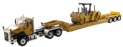 CT660 Day Cab & XL 120 Low Profile Trailer with CAT CB-534D XW Vibratory Asphalt Compactor 1:50 Scale Die Cast Model