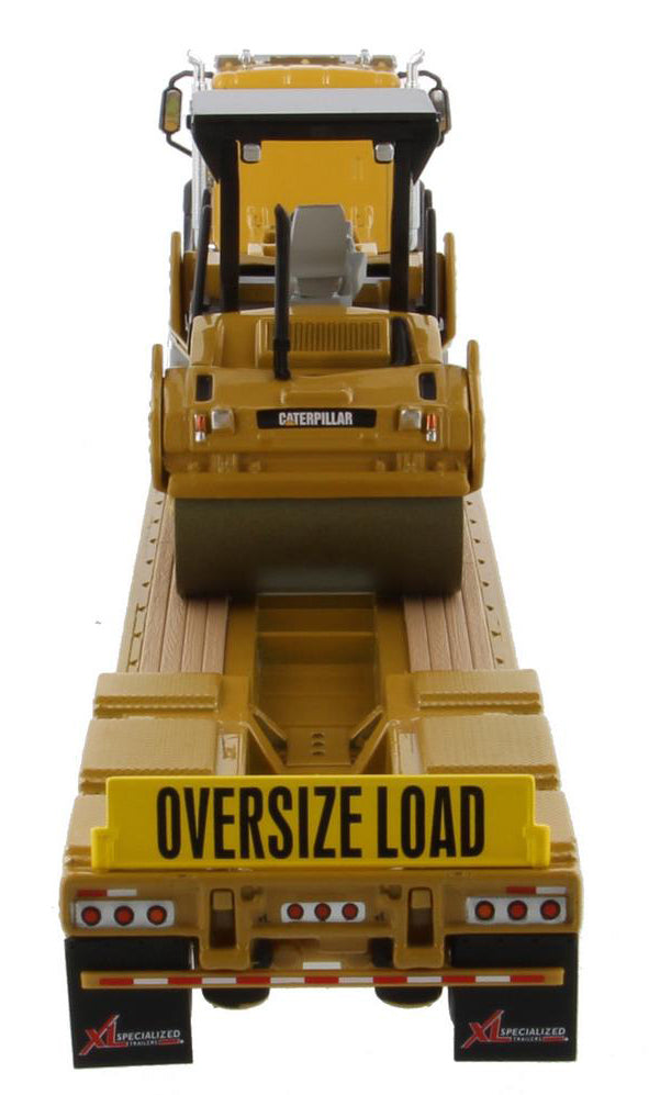 CT660 Day Cab & XL 120 Low Profile Trailer with CAT CB-534D XW Vibratory Asphalt Compactor 1:50 Scale Die Cast Model