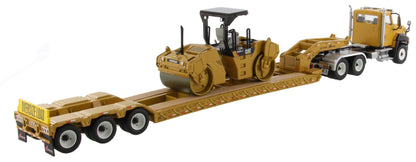 CT660 Day Cab & XL 120 Low Profile Trailer with CAT CB-534D XW Vibratory Asphalt Compactor 1:50 Scale Die Cast Model