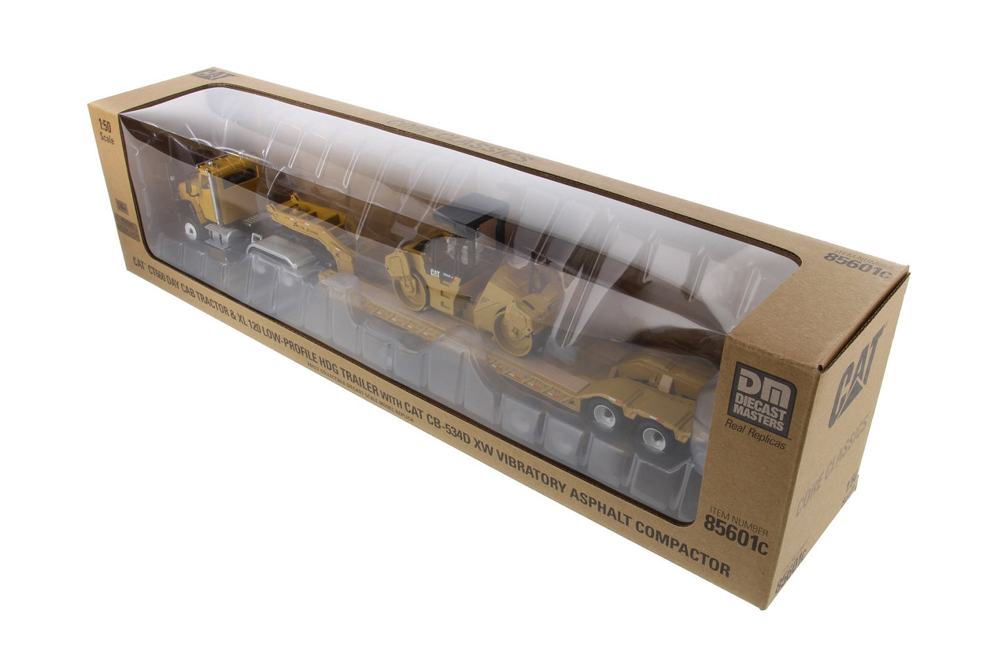 CT660 Day Cab & XL 120 Low Profile Trailer with CAT CB-534D XW Vibratory Asphalt Compactor 1:50 Scale Die Cast Model