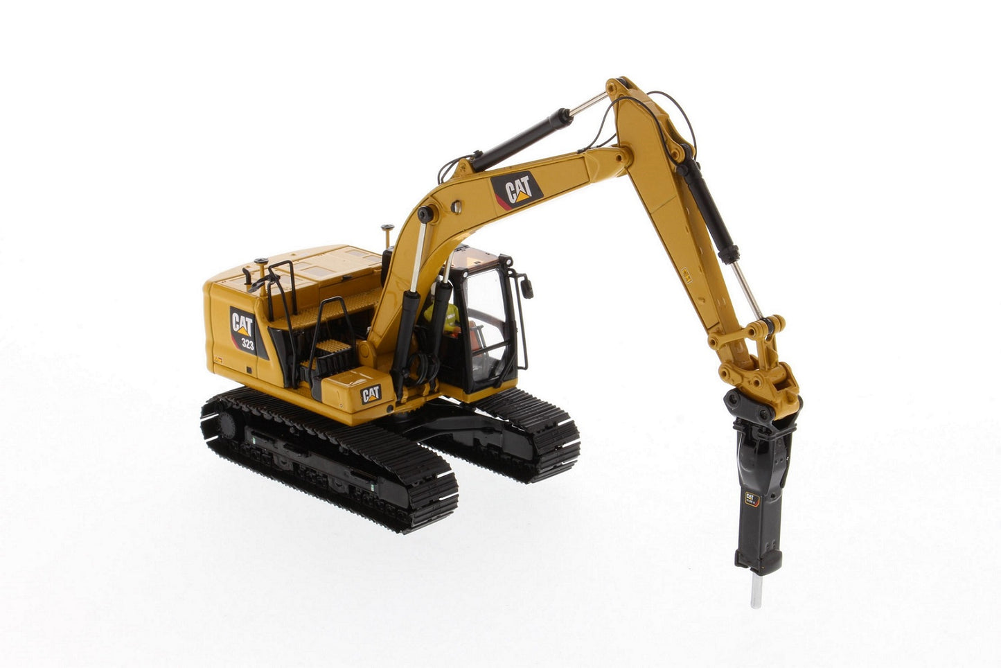 CAT 323 Hydraulic Excavator Next Gen with four attachments 1:50 Scale Die Cast Model