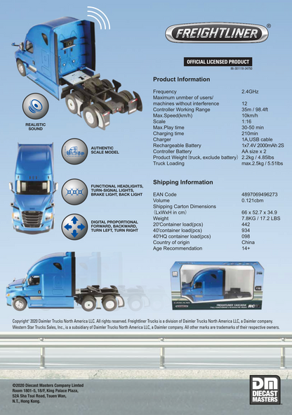 Freightliner 1:16 scale Remote Controlled Cascadia Truck