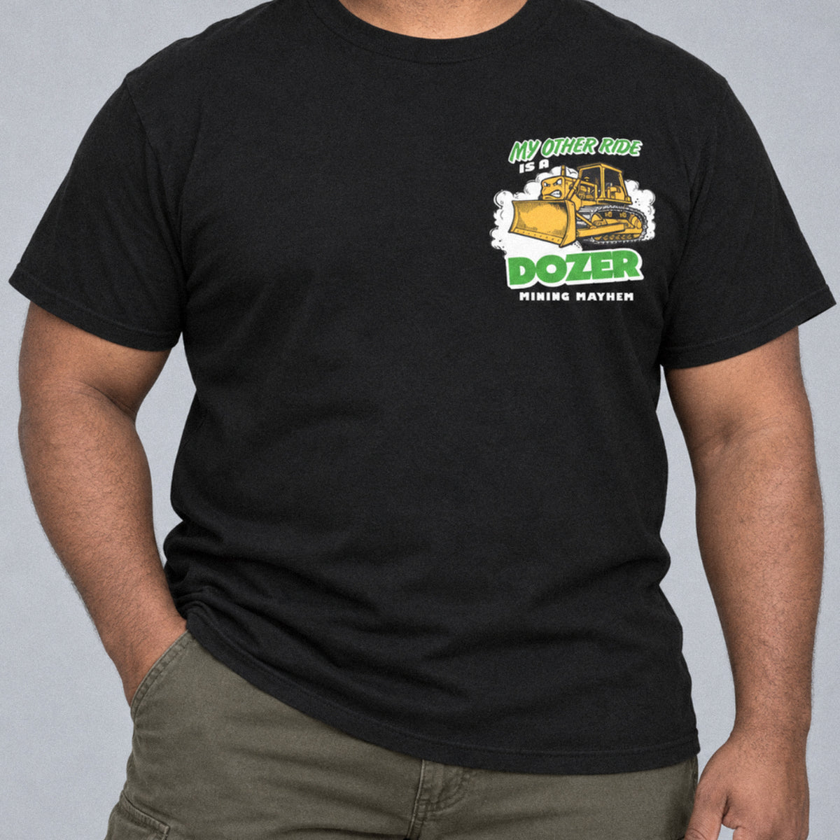My Other Ride is a Dozer t-shirt in black, worn, left chest print