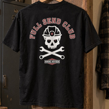 Full Send Club tee hanging