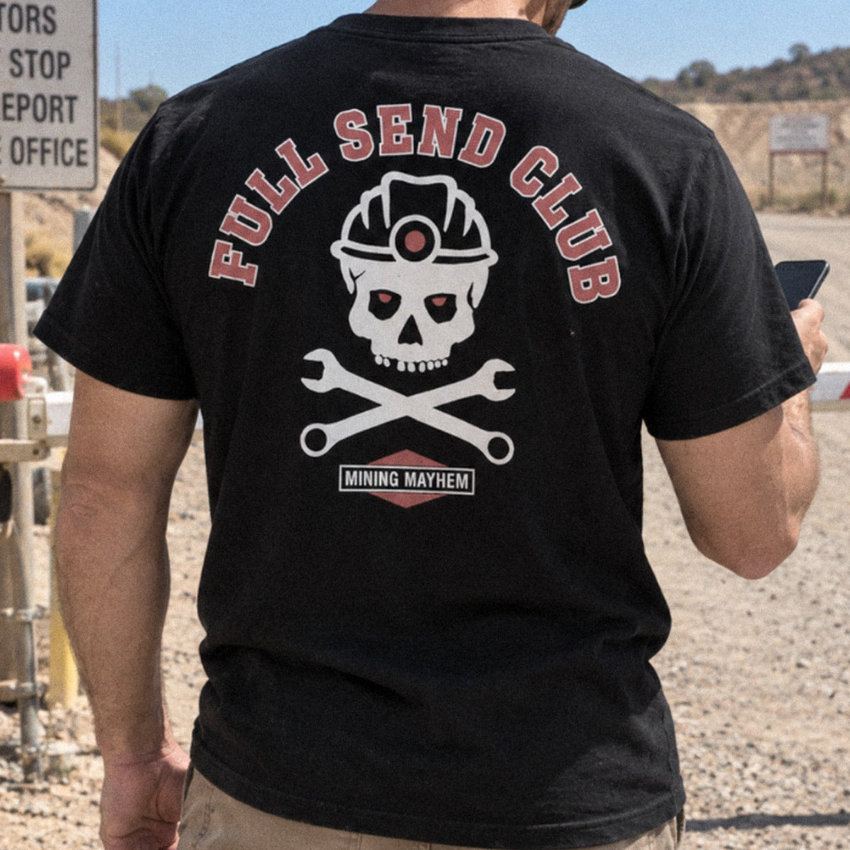 Full Send Club tee worn on site