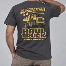 My Other Ride is a Haul Truck t-shirt in charcoal, worn, back print