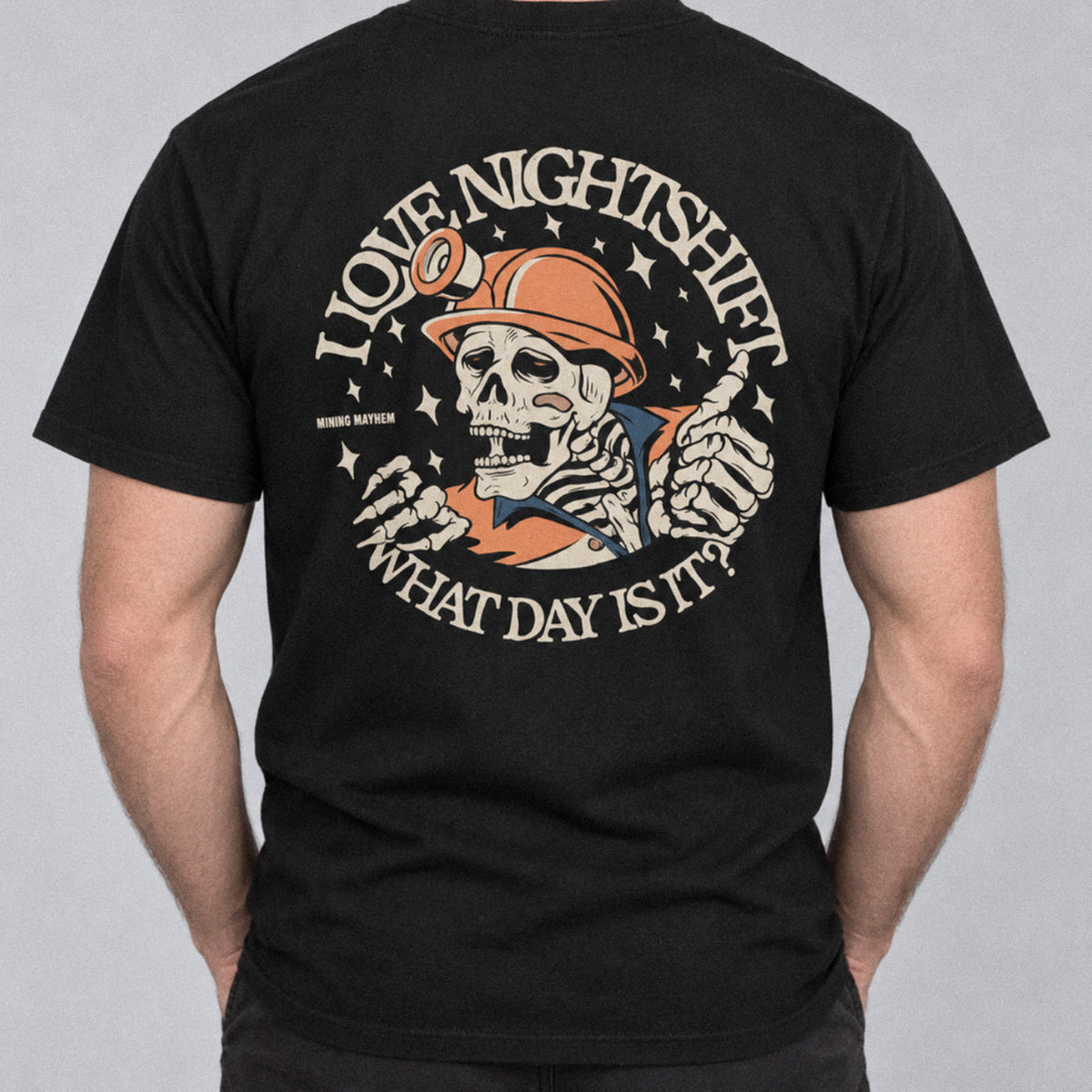 I Love Nightshift tee back print, studio