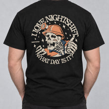 I Love Nightshift tee back print, studio