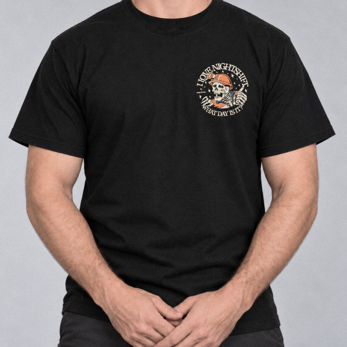 I Love Nightshift tee front, studio
