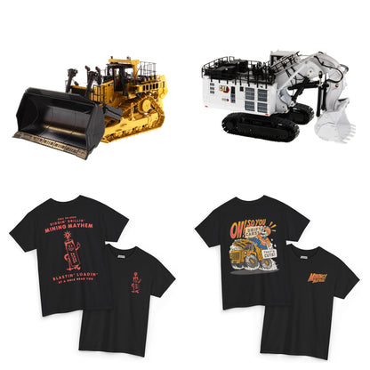 Mining Legend Bundle: CAT D11T CD Carry Dozer 1:50, CAT 6060 Hydraulic Mining Shovel 1:87, Blastin' Loadin' tee and Oh So You Drift Cars tee