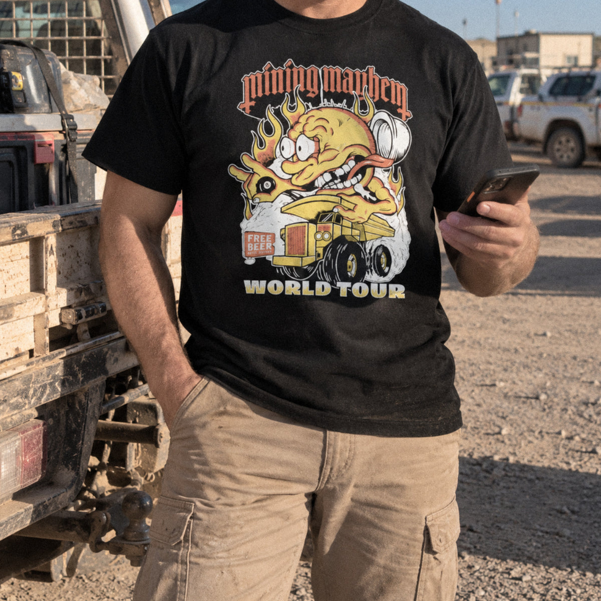Mining Mayhem Tour tee worn on site
