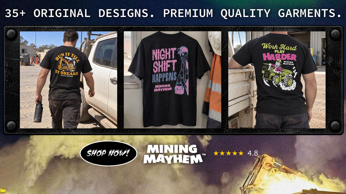 Mining Mayhem clothing - 35+ original designs