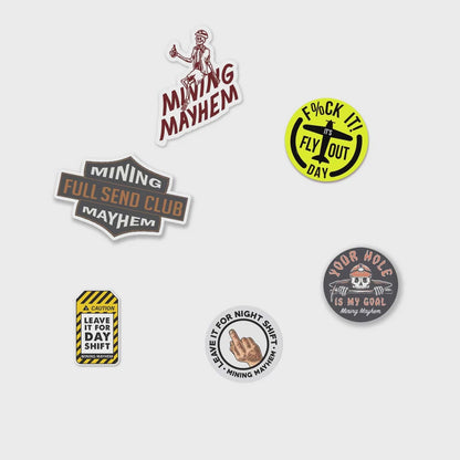 Sticker Pack 6 x Hard Hat, Mining Mayhem hard hat stickers