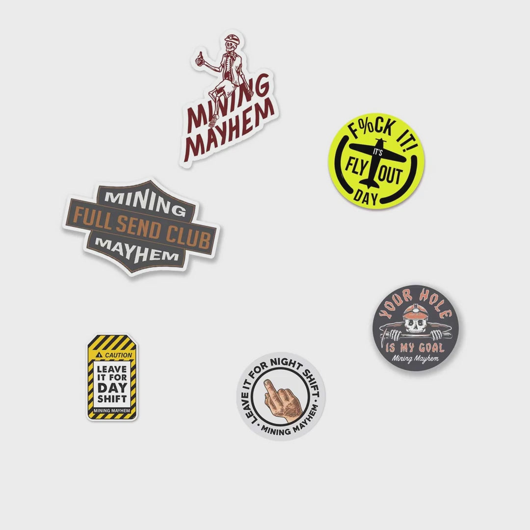 Sticker Pack 6 x Hard Hat, Mining Mayhem hard hat stickers
