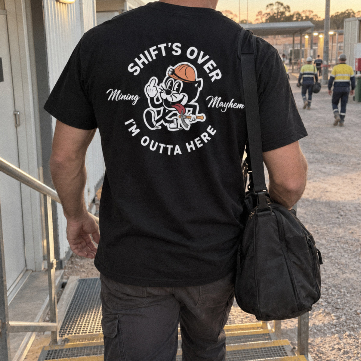 Shift's Over tee worn on site