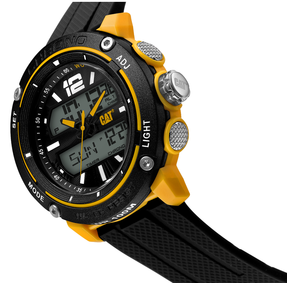 CAT Power A Watch - Black/Yellow with Silicone Strap + FREE STICKER PACK