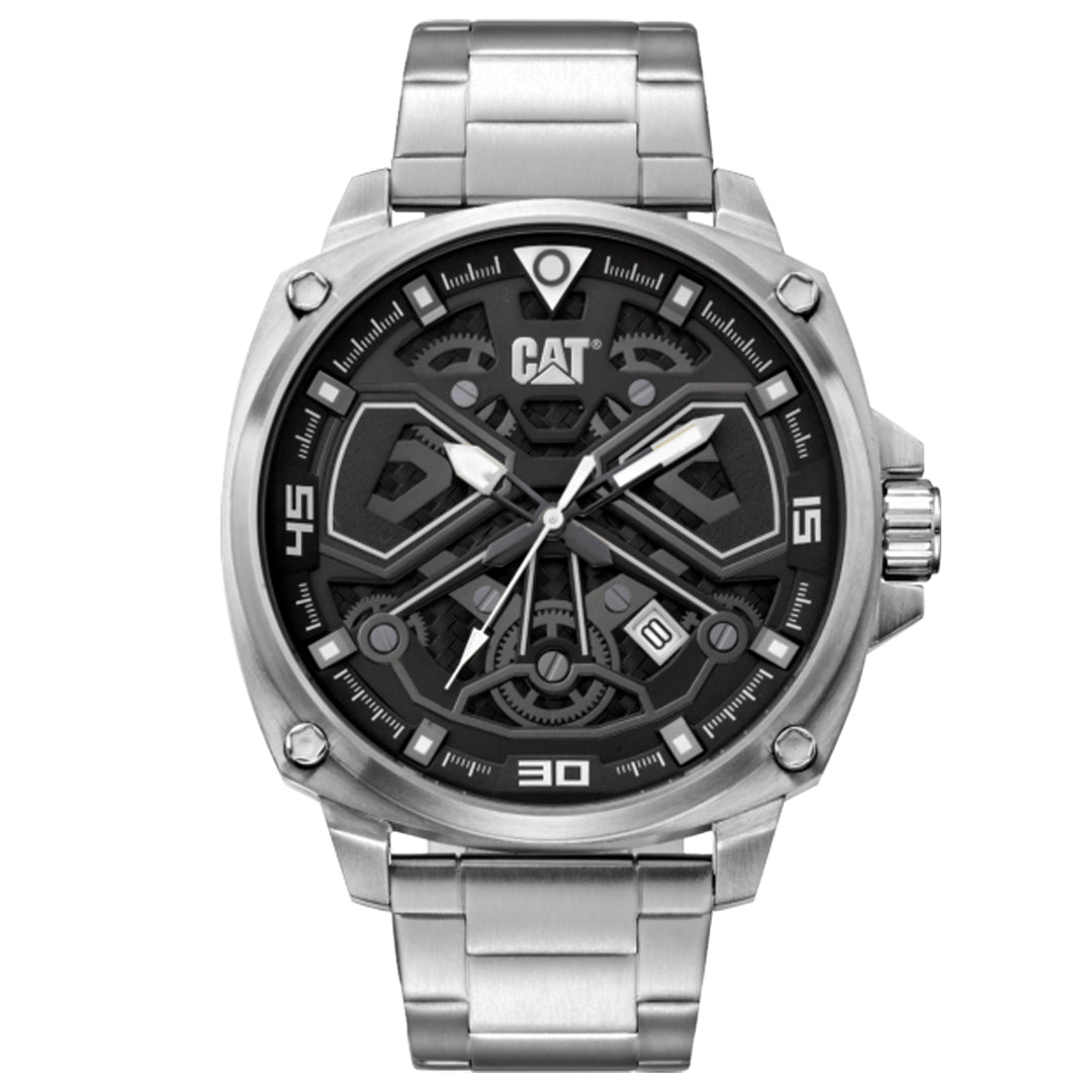 CAT AJ Watch Black/White Stainless Strap + FREE STICKER PACK